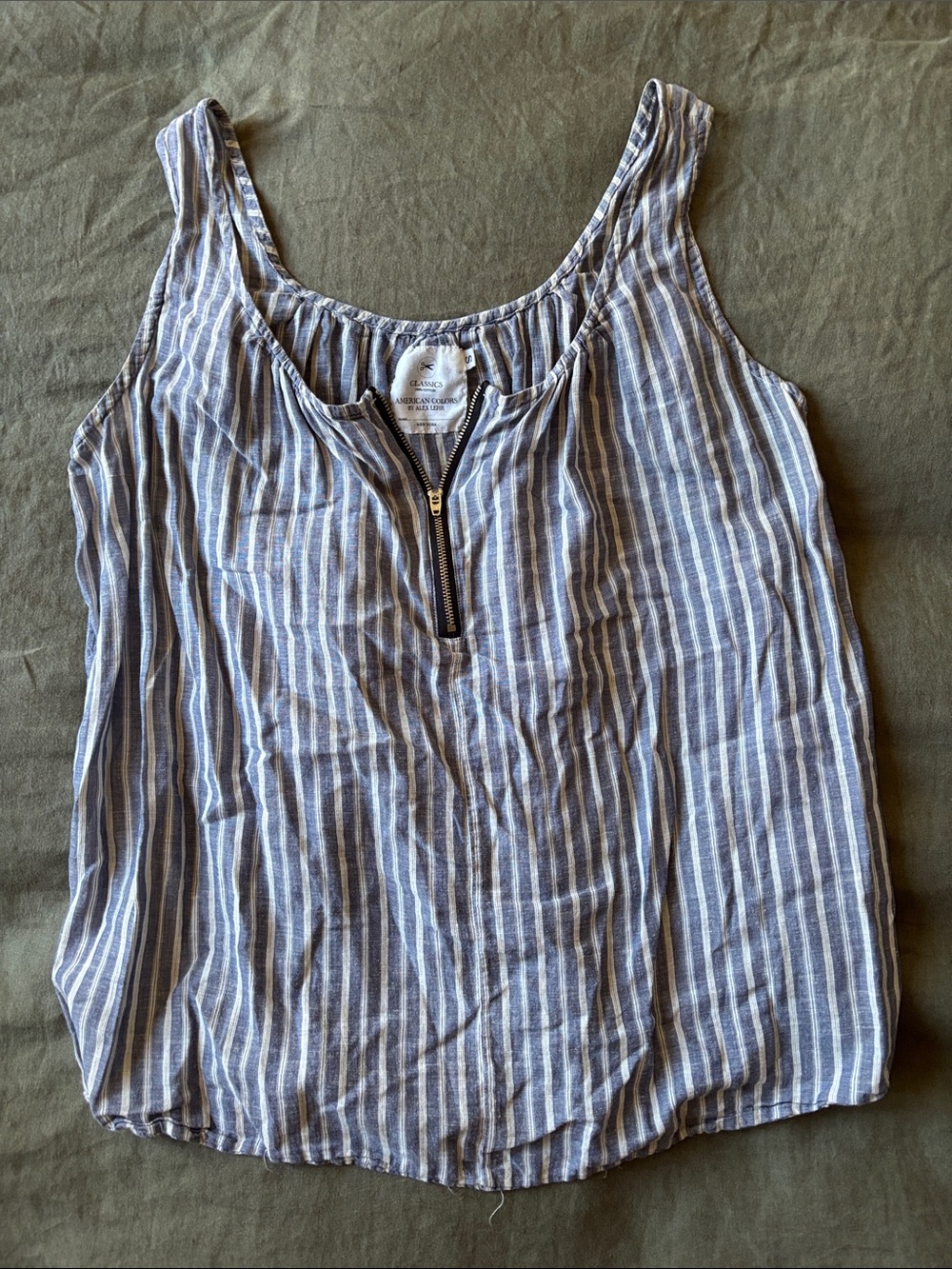 American Colors Blue & White Striped Zip-Front Tank